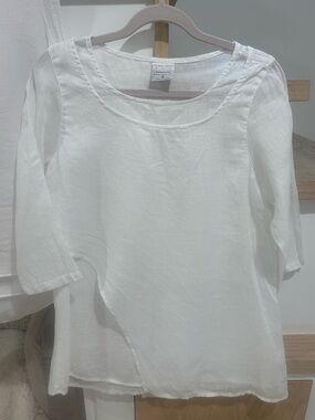Click by Color Me Cotton White 100% Linen Top – Size S – Made in USA